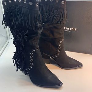 KENNETH COLE NEW YORK Womens  Padded Slouching  Toe Block Heel Leather Boots